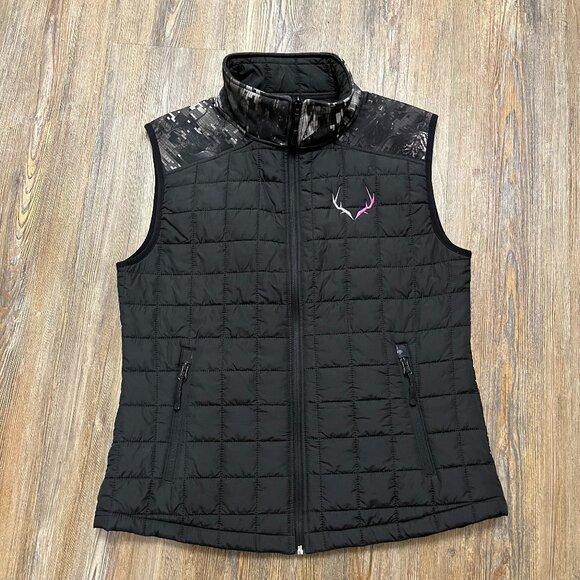 Black Antler Puffer Vest - Women Size Medium - Full Zip - Picture 1 of 5